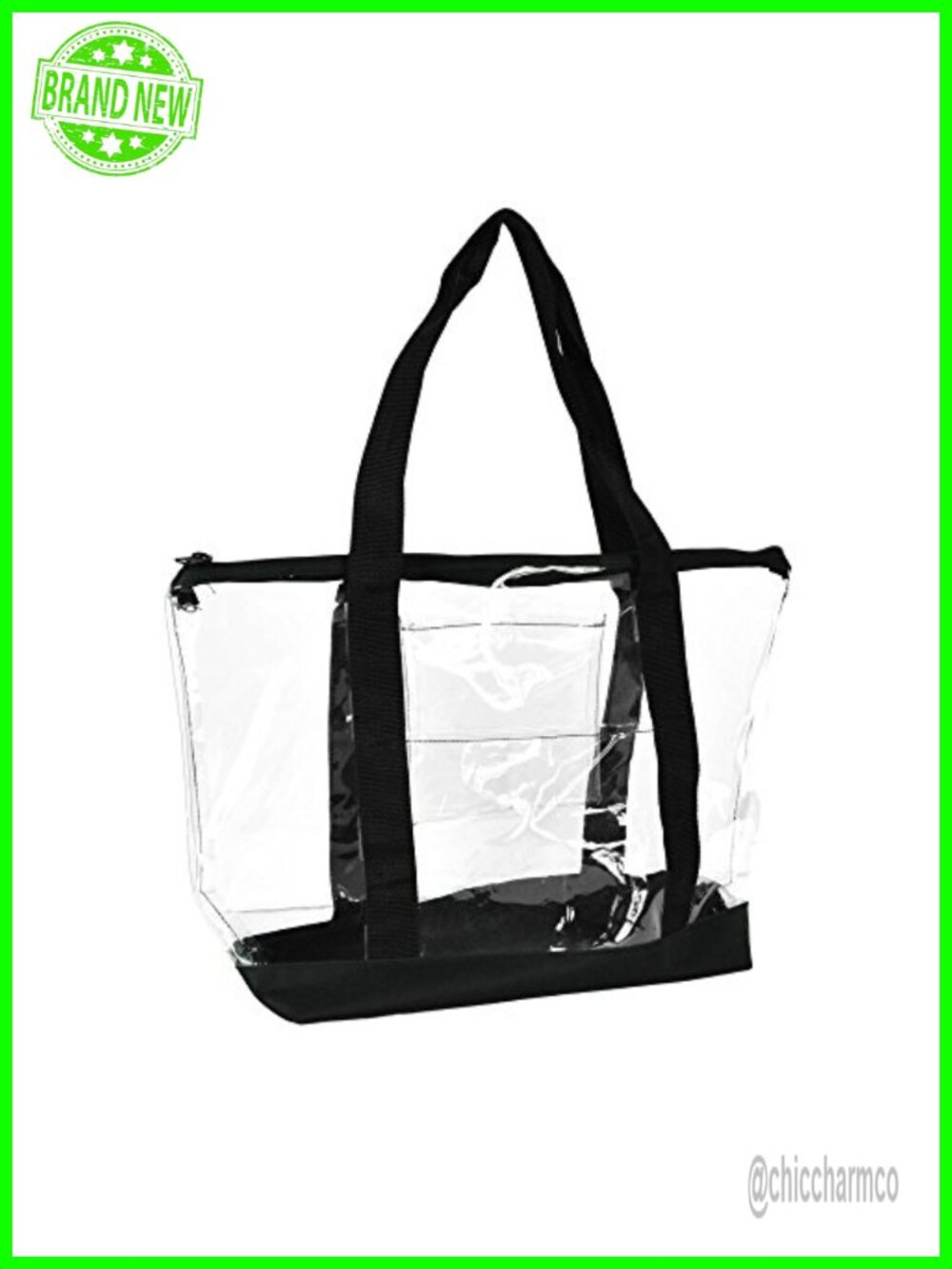 Clear PVC Tote Bag Zip Top Shoulder Work Shopping Security Bag